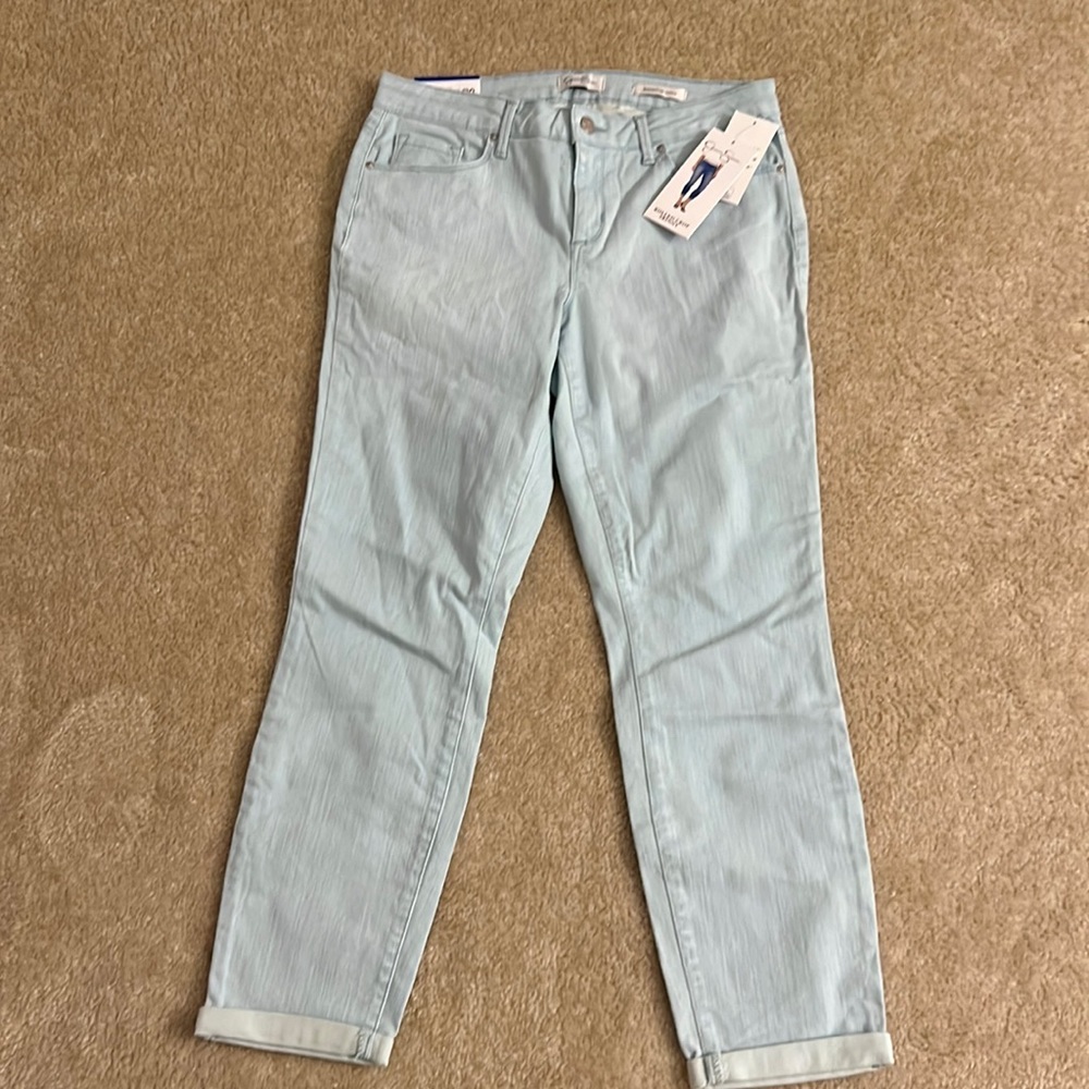 Jessica Simpson Rolled Cropped Skinny Jeans in Canal Blue - Picture 4 of 8